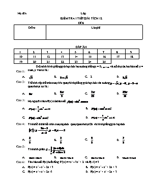 Kiểm tra 1 tiết Giải tích 12 - Đề 8